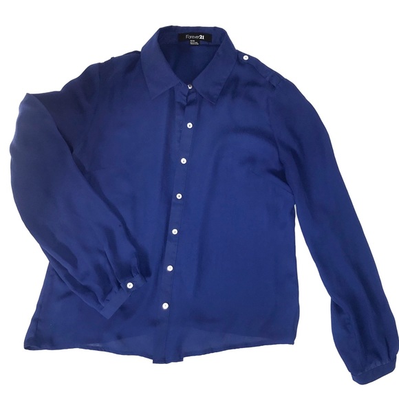 Cobalt blue button up blouse - Picture 1 of 1